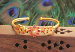 Matte Finish Peacock Floral Stone Kada T3065