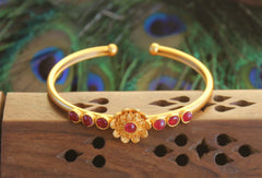 Matte Finish floral Pink Stone Kada T3066