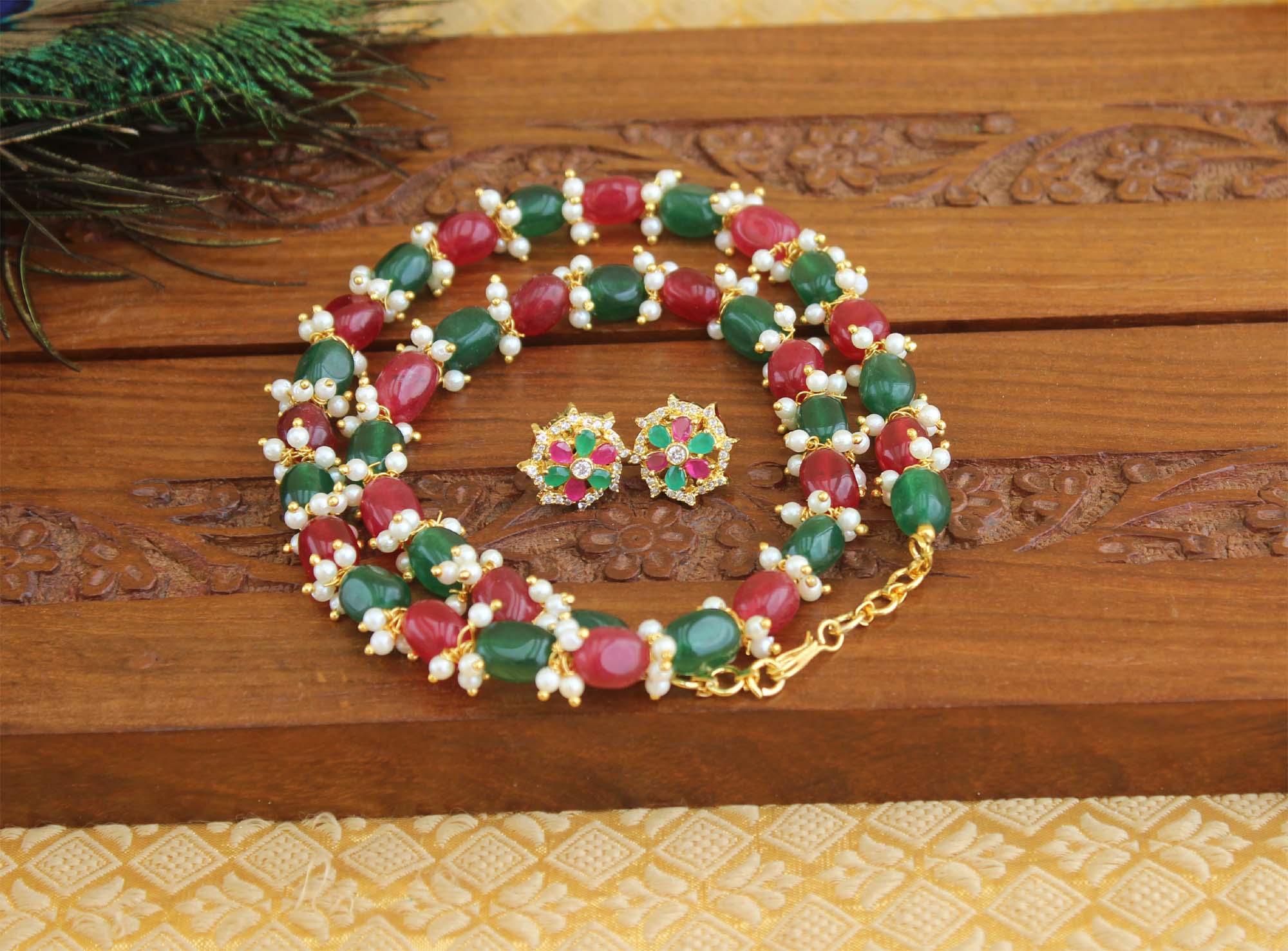 Handmade Pearl Beads Stone Necklace Set T2709