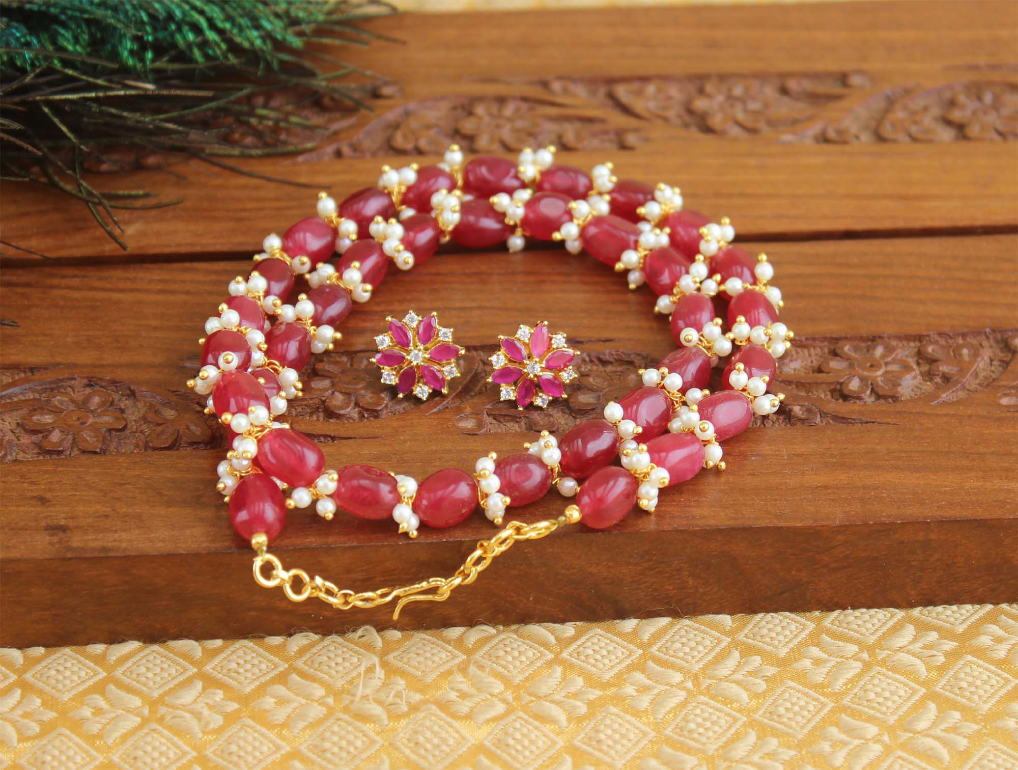 Handmade Pearl Beads Stone Necklace Set T2710