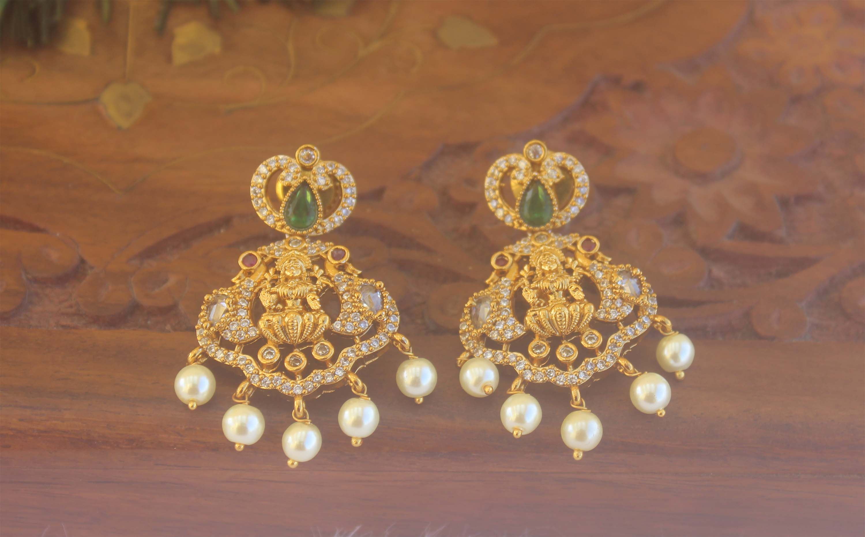 CZ Stone Temple Pearl Necklace Set T2228