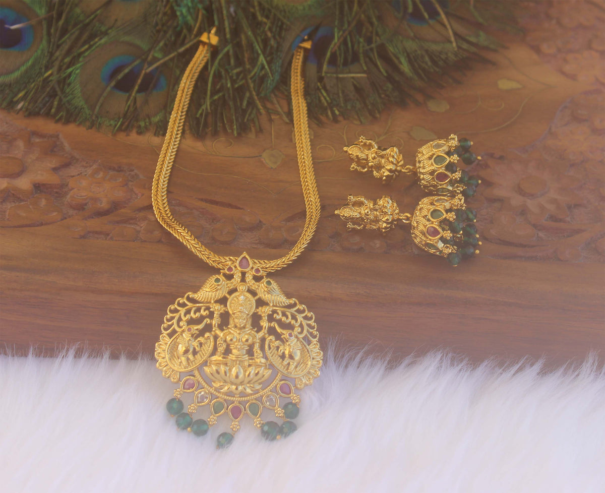 Gold Plated Temple Peacock Necklace Set T2234