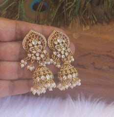 Premium Matte Finish Stone Jumka Earrings T2236