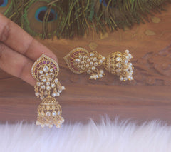 Premium Matte Finish Stone Jumka Earrings T2236