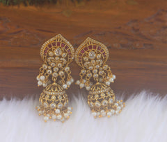 Premium Matte Finish Stone Jumka Earrings T2236