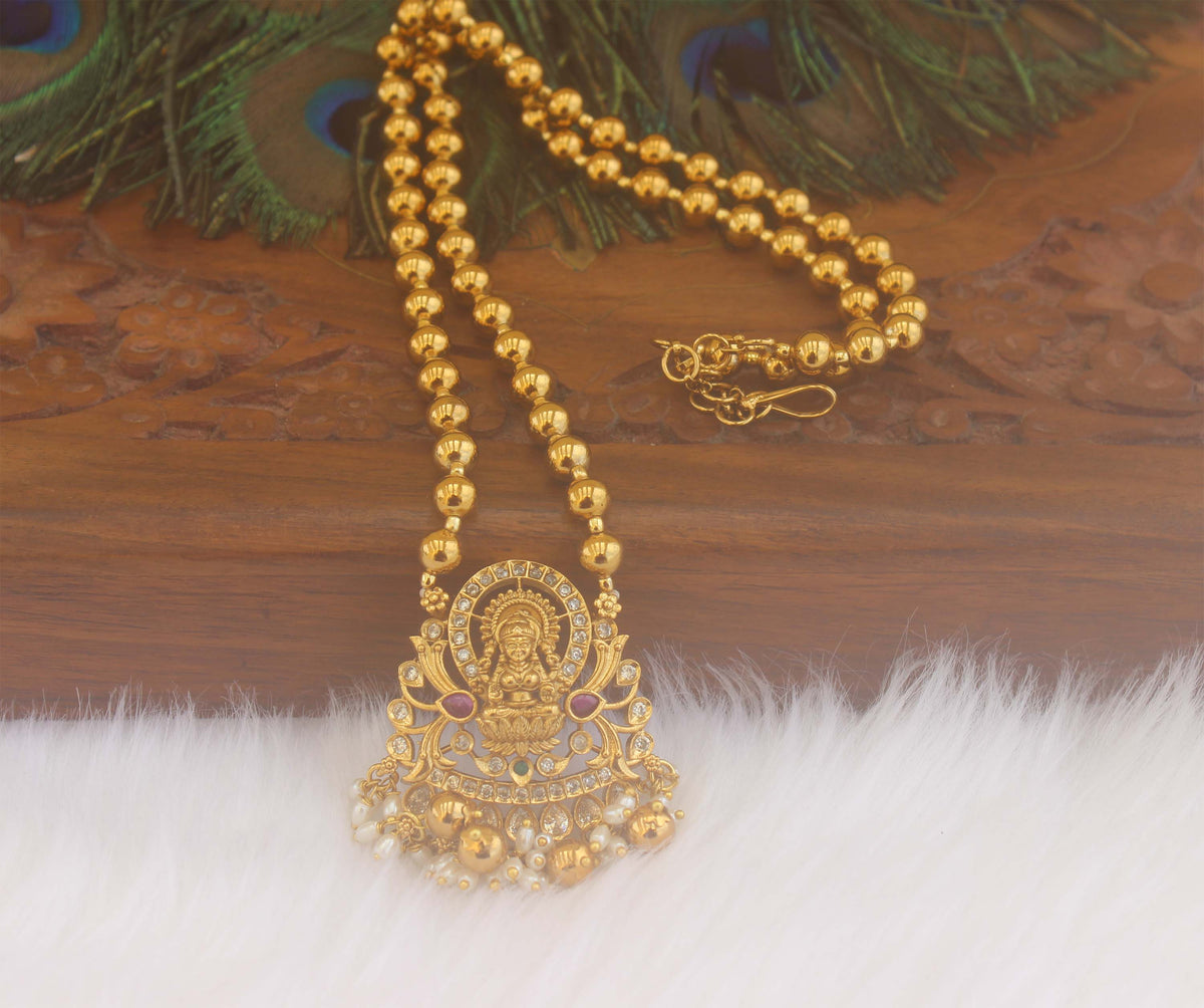 Matte Finish Temple Long Ball Chain Necklace T2289