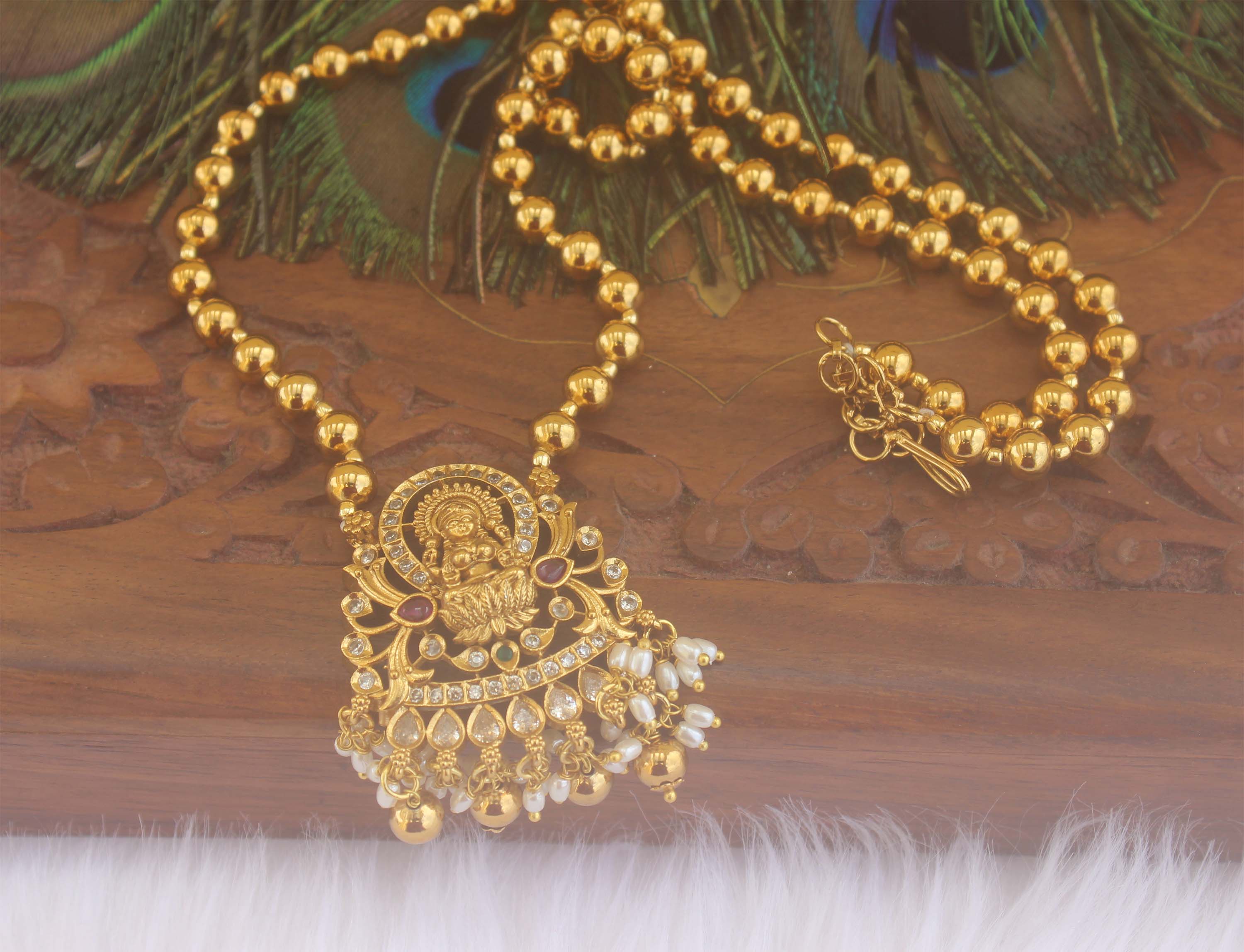 Matte Finish Temple Long Ball Chain Necklace T2289