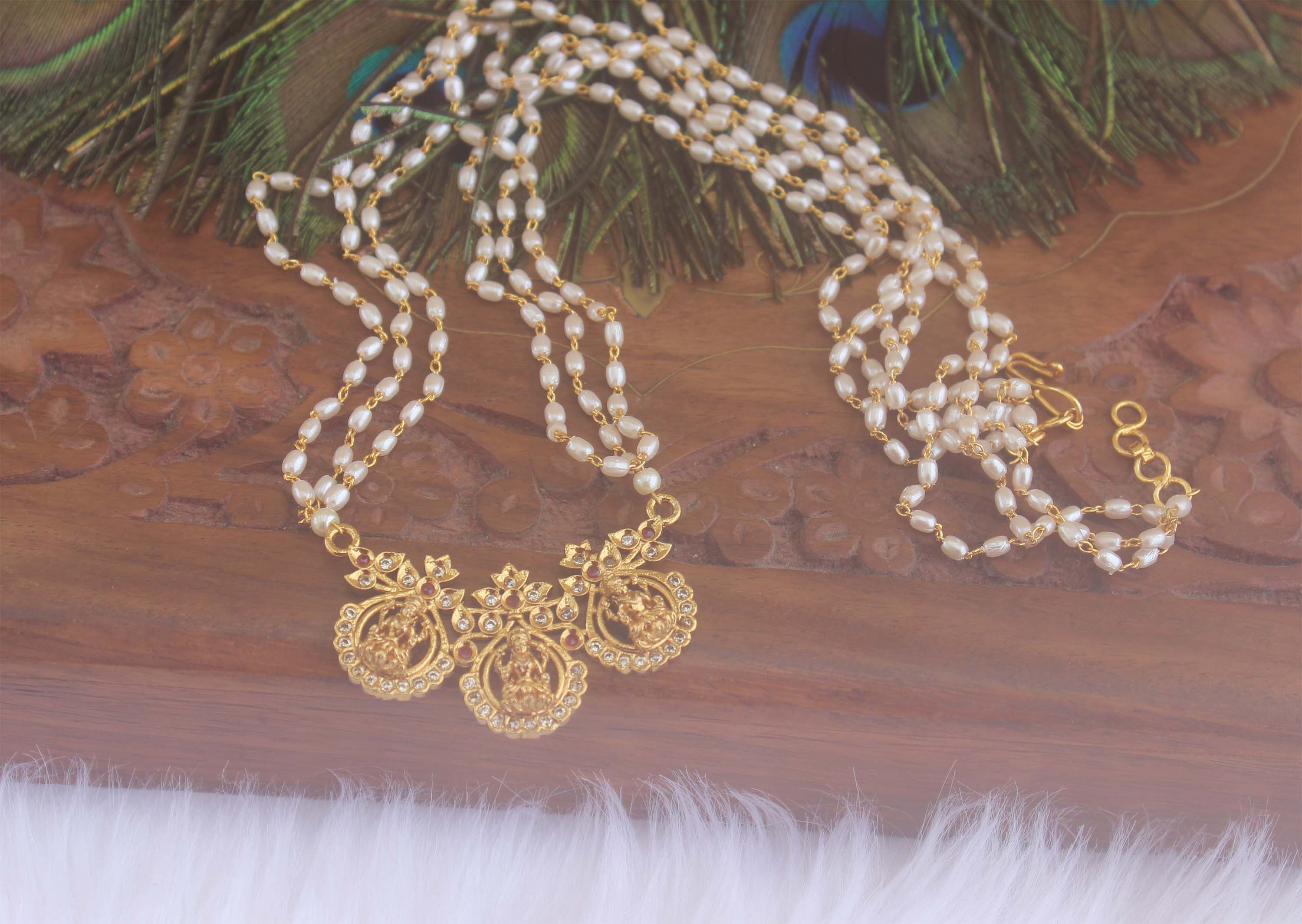 Matte Finish Lakshmi Rice Pearl Handmade Necklace T2164