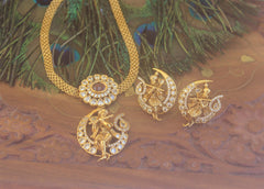 Premium Matte Finish Temple Krishna Necklace Set T2231