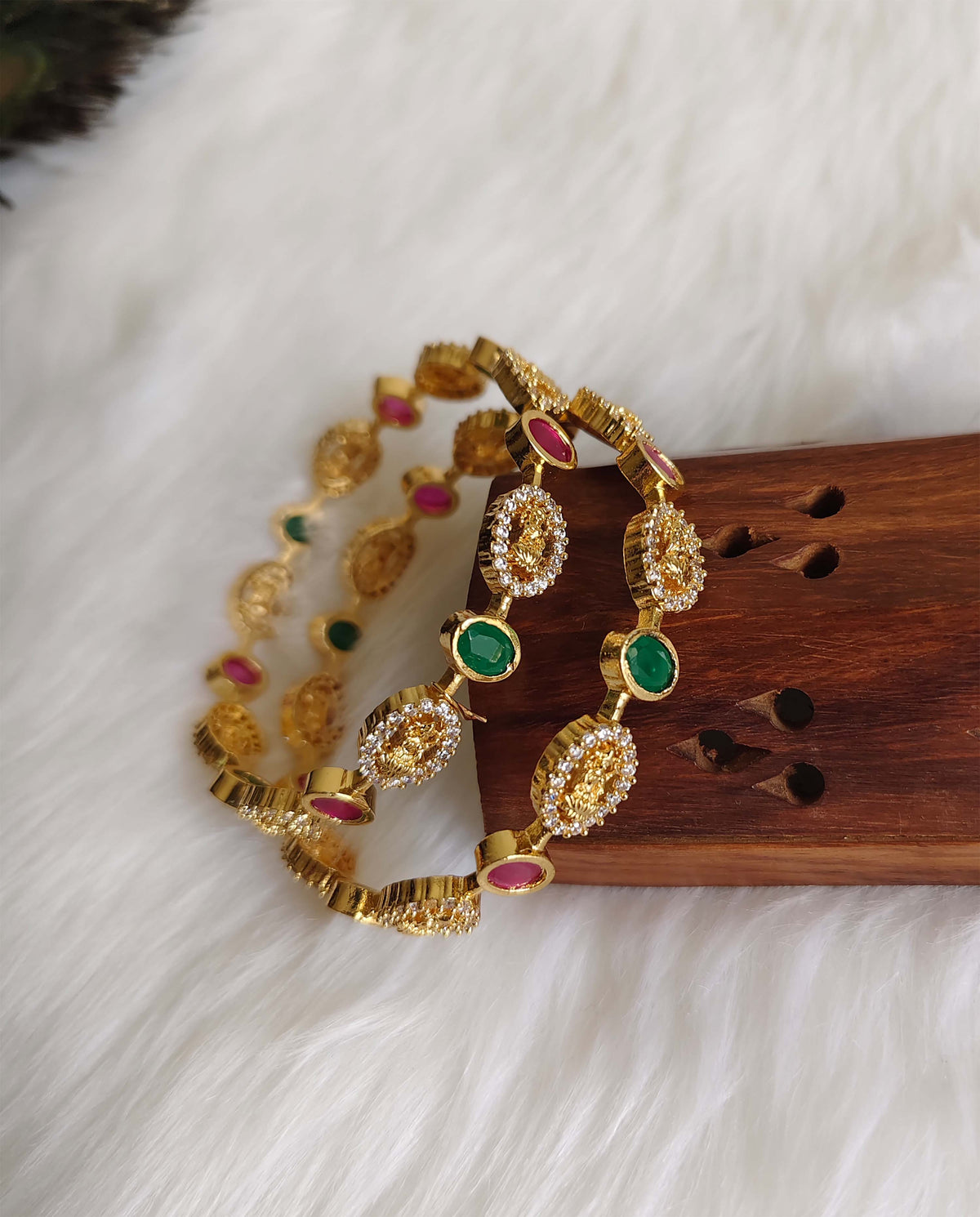 Gold Plated CZ Stone Temple Lakshmi Bangles T3128