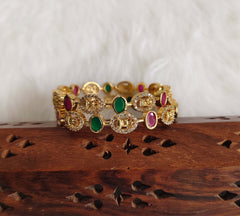 Gold Plated CZ Stone Temple Lakshmi Bangles T3127