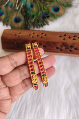 Matte Finish Kempu Stone Temple Bangles T3125