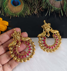 Temple Gold Plated Peacock Ganesh Earrings T2845