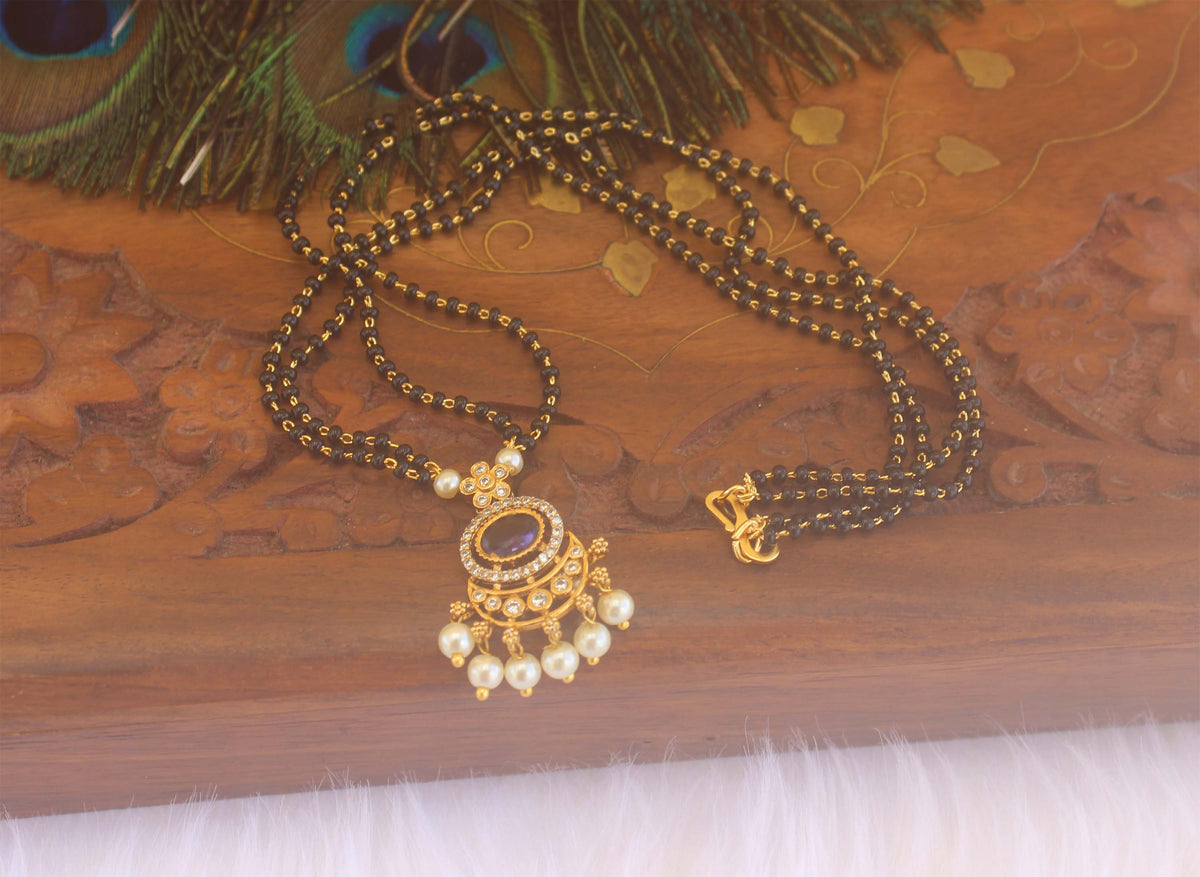 Black Beads Stone Necklace T2177