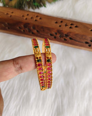 Matte Finish Kempu Stone Temple Bangles T3125