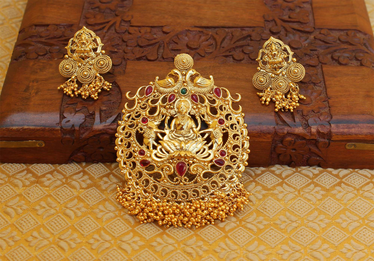 Gold Plated Temple Peacock Pendant Set T2807
