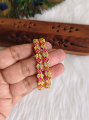 Gold Plated CZ Pink Stone Bangles T3129