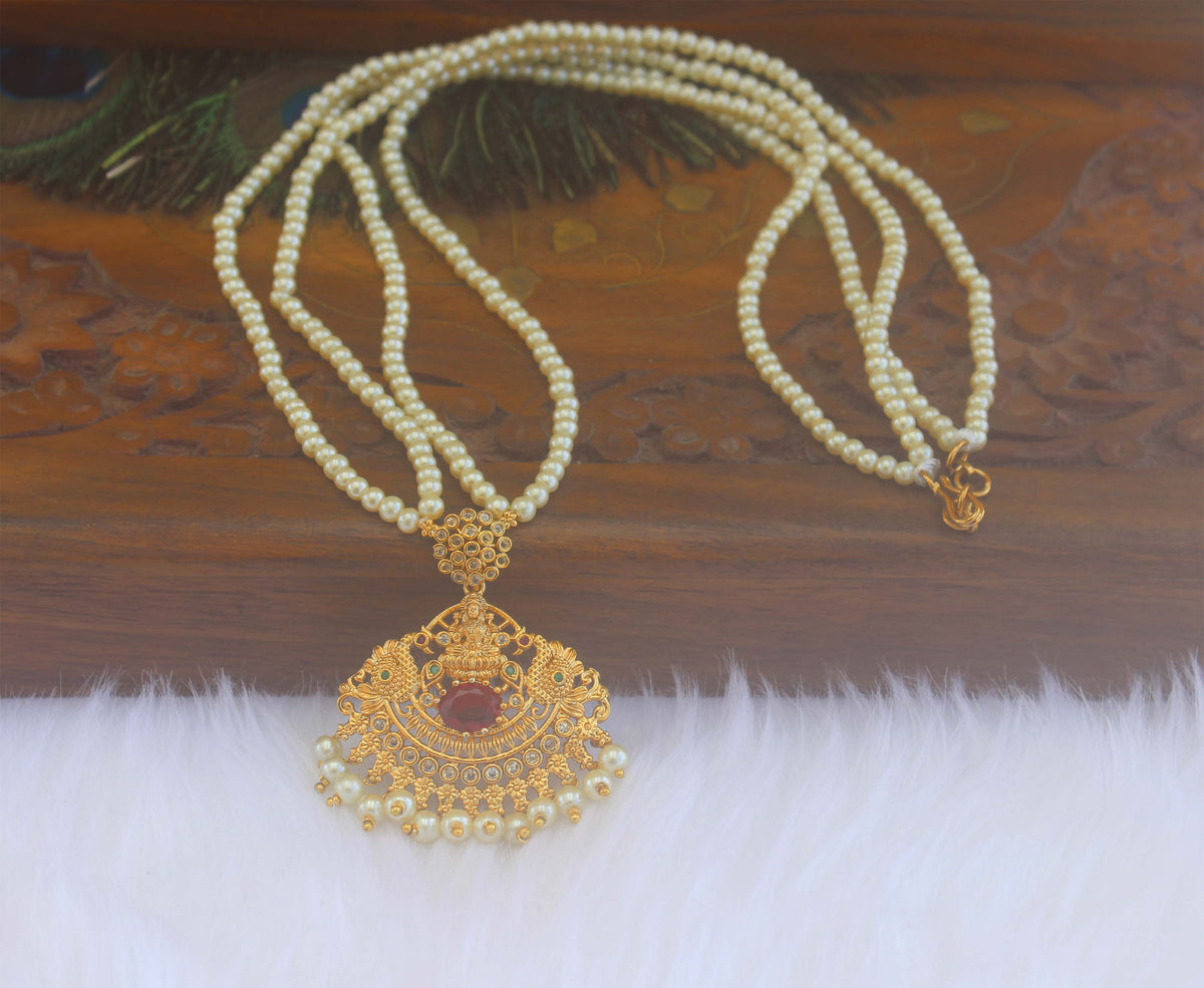 Temple Matte Finish Pearl Long Necklace T2287