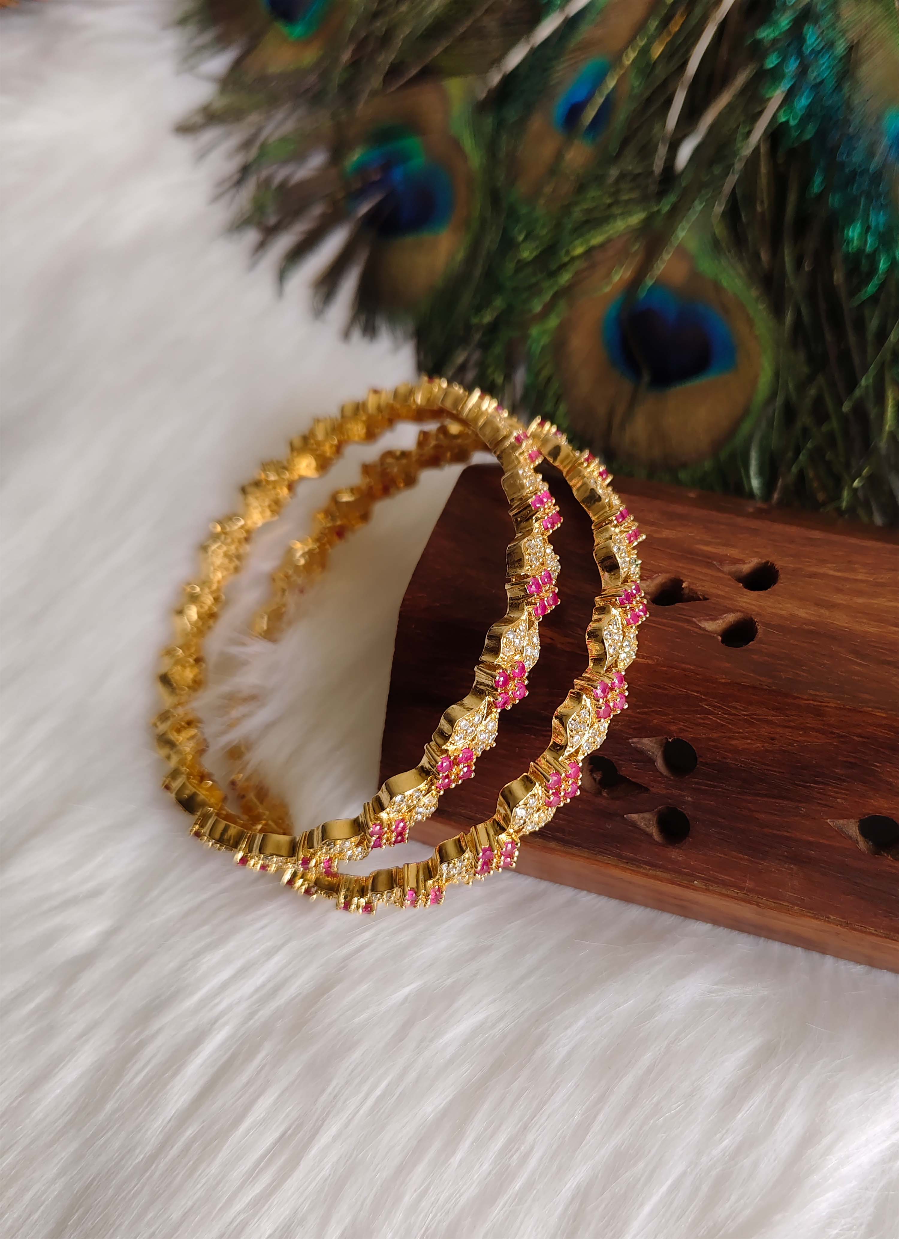 Gold Plated CZ Pink Stone Bangles T3129