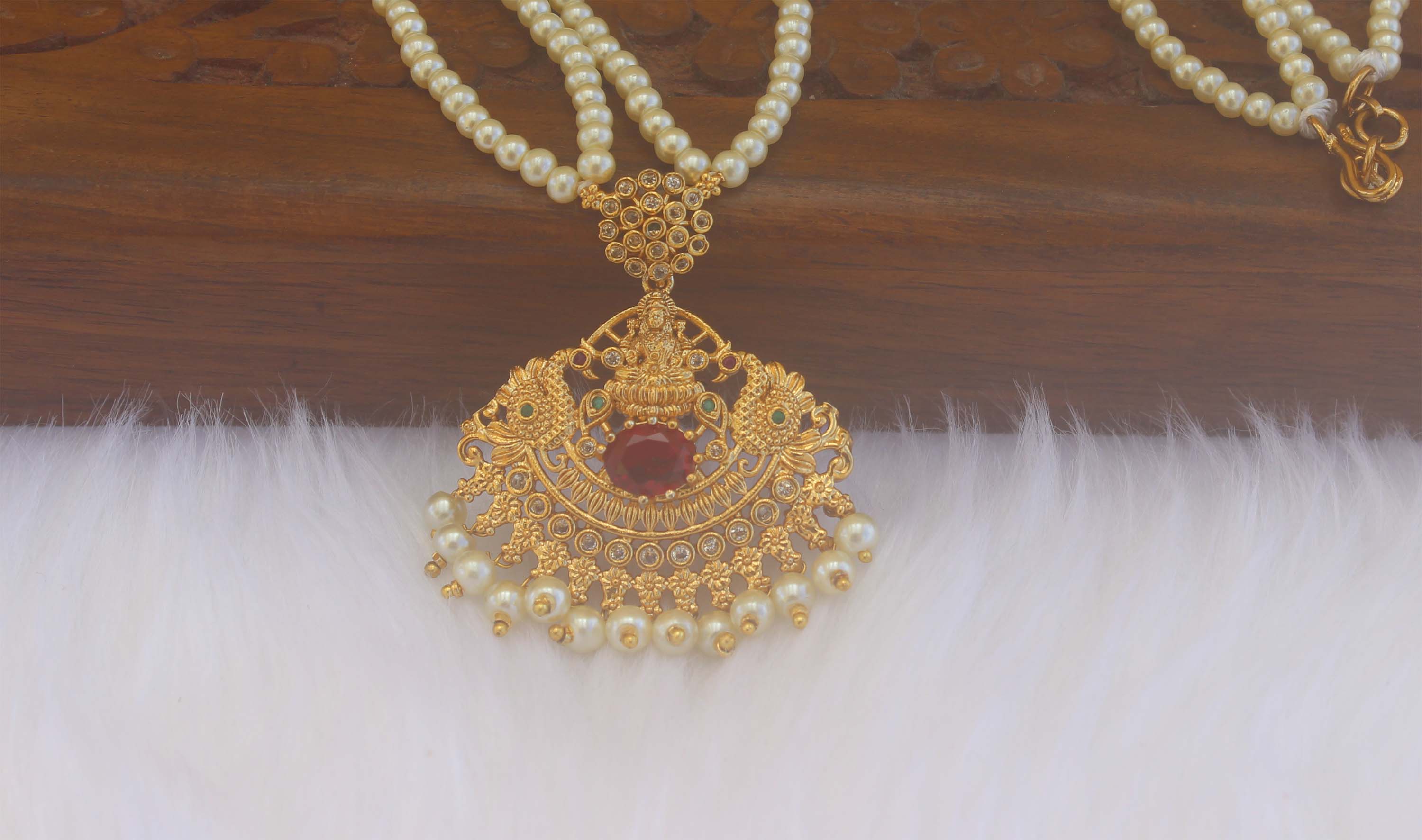 Temple Matte Finish Pearl Long Necklace T2287