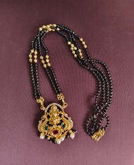 Gold Plated Peacock Temple Stone Black Beads Necklace T3137