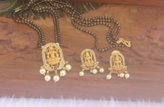 Temple Lakshmi Stone Black Beads Necklace Set T2199