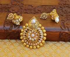 Gold Plated Pearl Stone Pendant Set T2815
