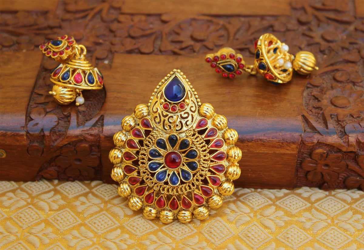 Gold Plated Stone Pendant Set T2816