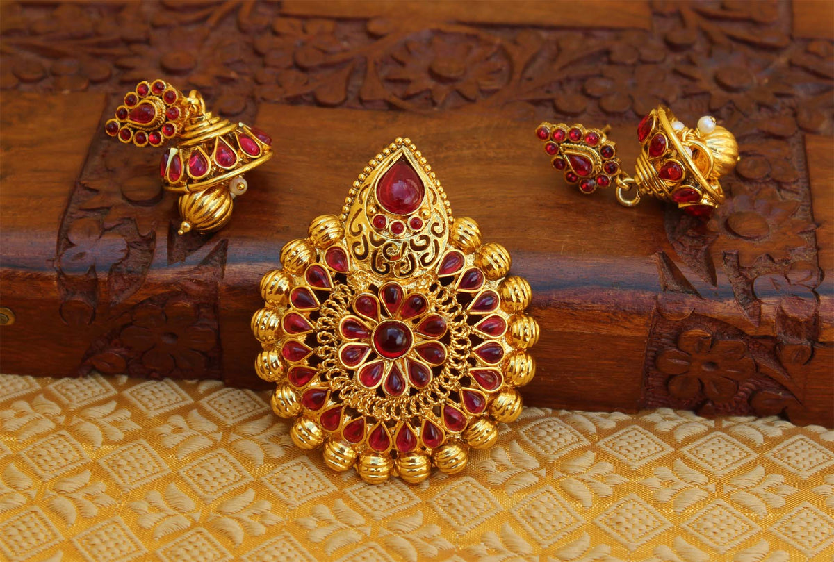 Gold Plated Stone Pendant Set T2818