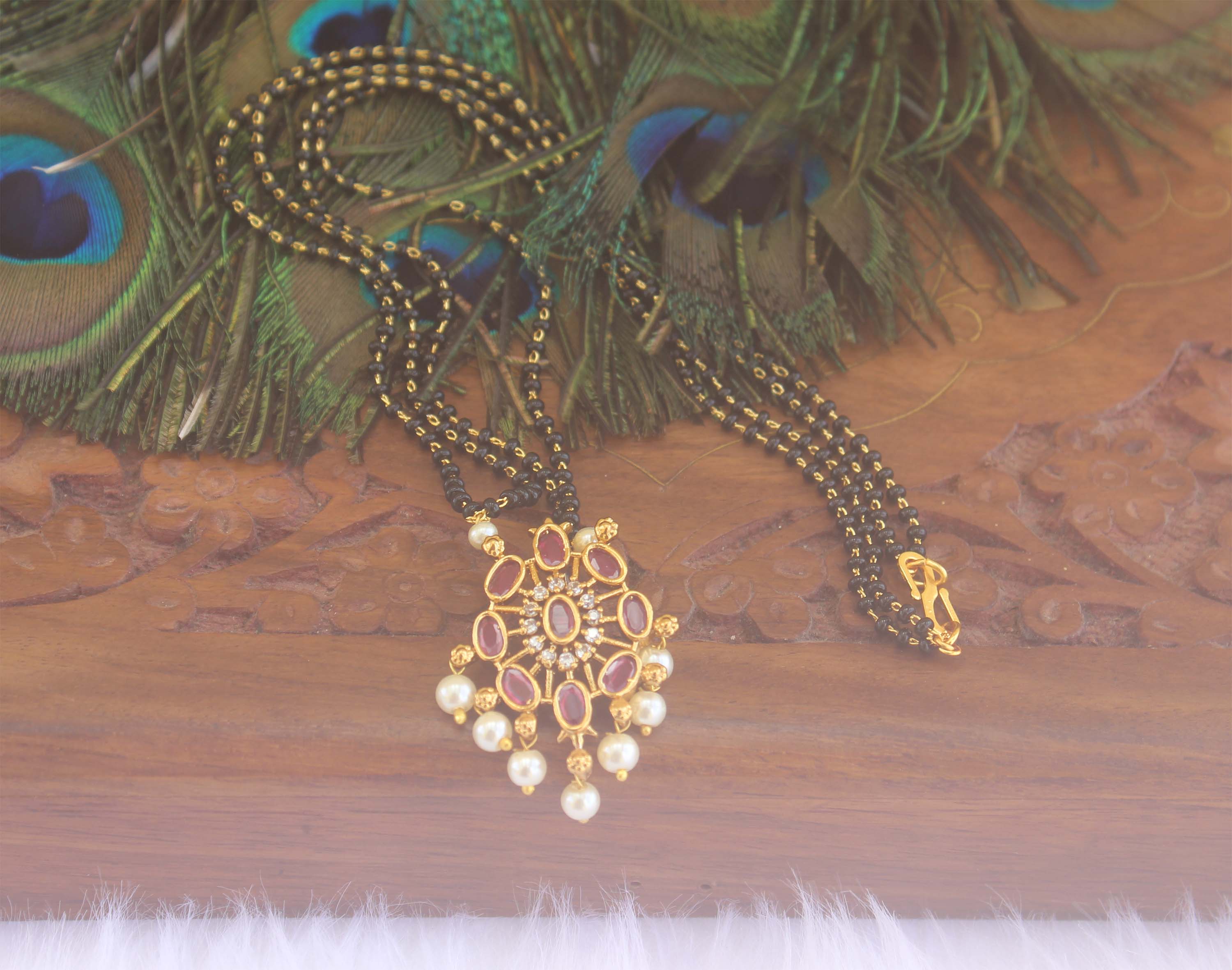 Ruby Stone Black Beads Necklace T2202