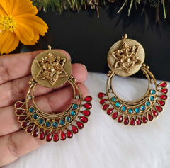 Gold Plated Temple Ganesh Stone Earrings T2847