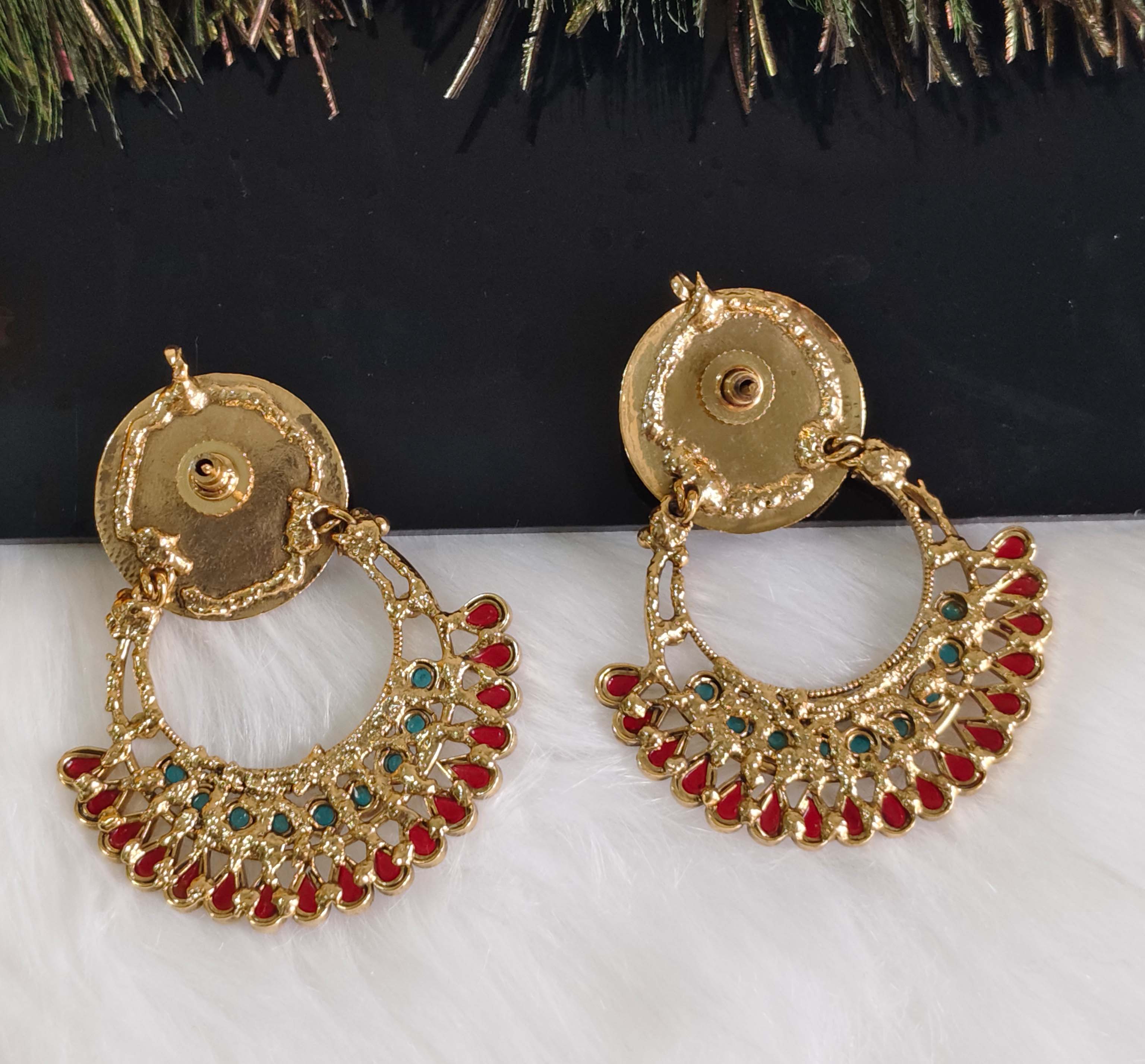 Gold Plated Temple Ganesh Stone Earrings T2847
