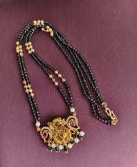 Gold Plated Temple CZ Stone Black Beads Necklace T3139