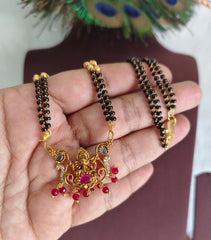 Gold Plated Temple Ganesh Black Beads Necklace T3140