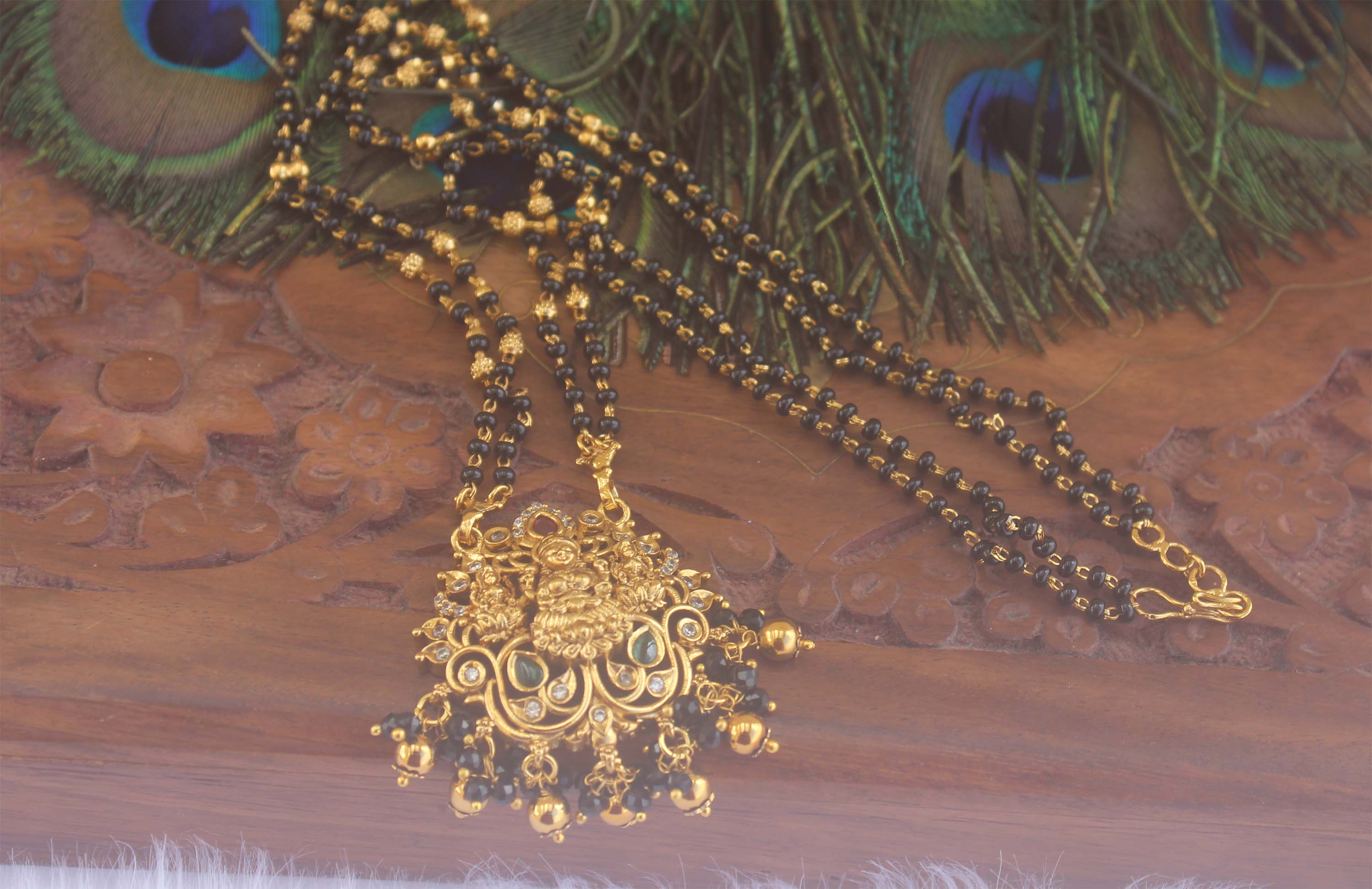 Lakshmi Temple Black Beads Necklace T2218