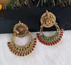 Gold Plated Temple Ganesh Stone Earrings T2848