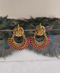 Temple Ganesh Gold Plated Stone Earrings T2843