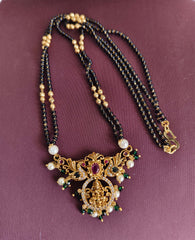 CZ Stone Gold Plated Temple Peacock Black Beads Necklace T3143