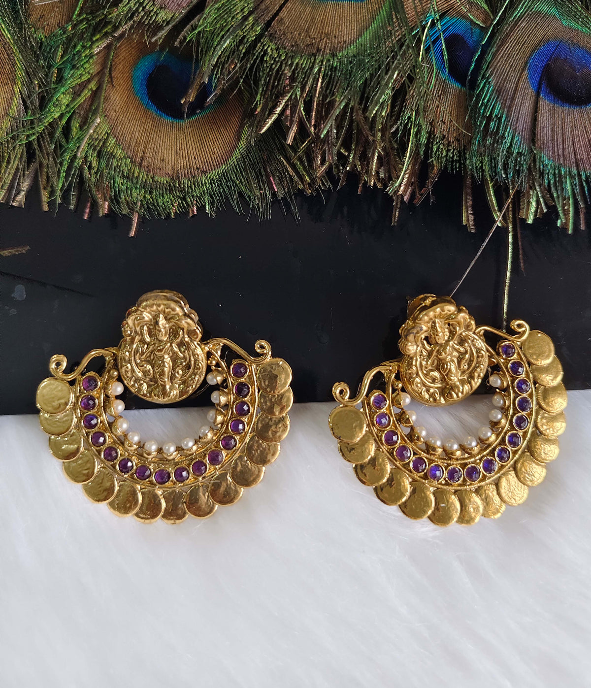 Temple Lakshmi Gold Plated Stone Earrings T2849