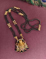 Gold Plated CZ Stone Balaji Black Beads Necklace T3155