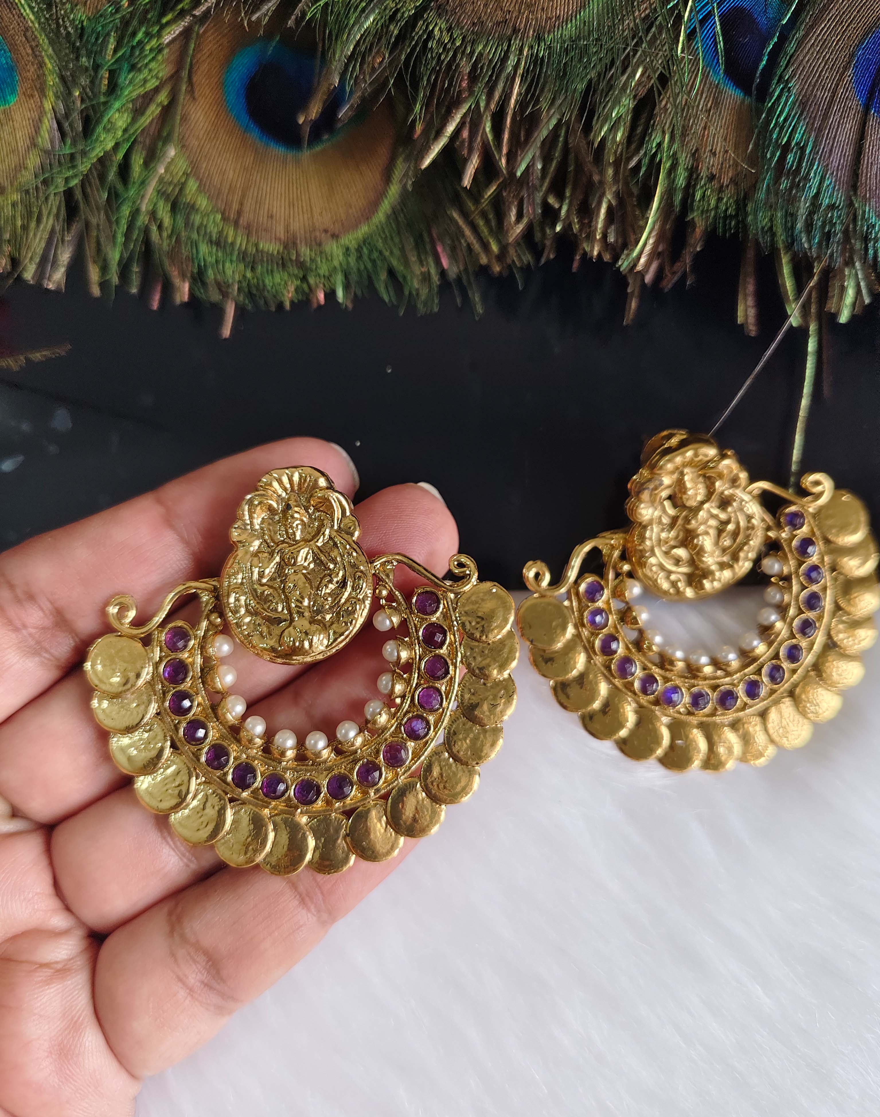 Temple Lakshmi Gold Plated Stone Earrings T2849