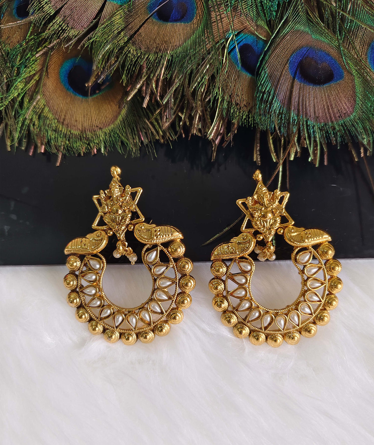 Temple Gold Plated Peacock Ganesh Earrings T2846
