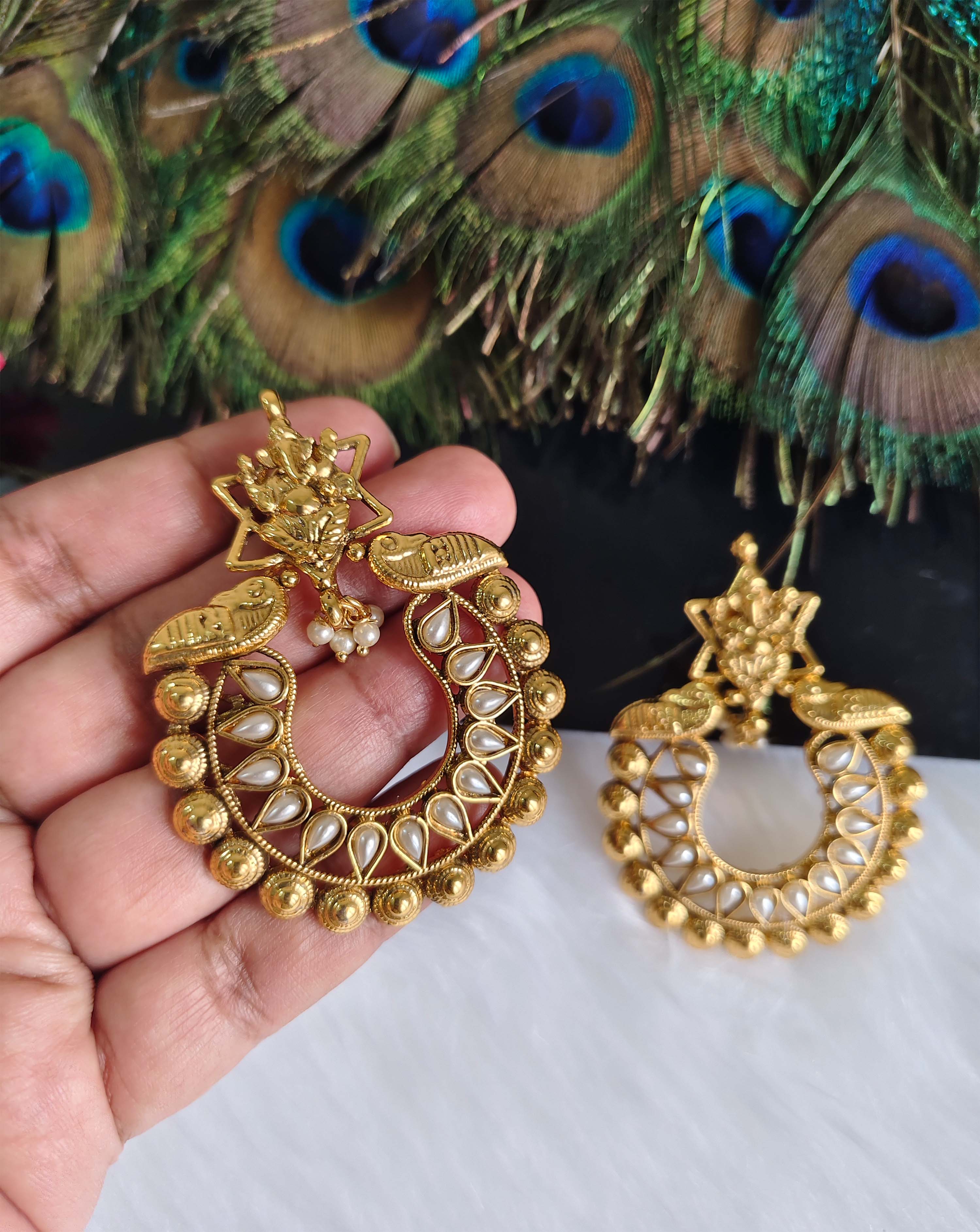 Temple Gold Plated Peacock Ganesh Earrings T2846