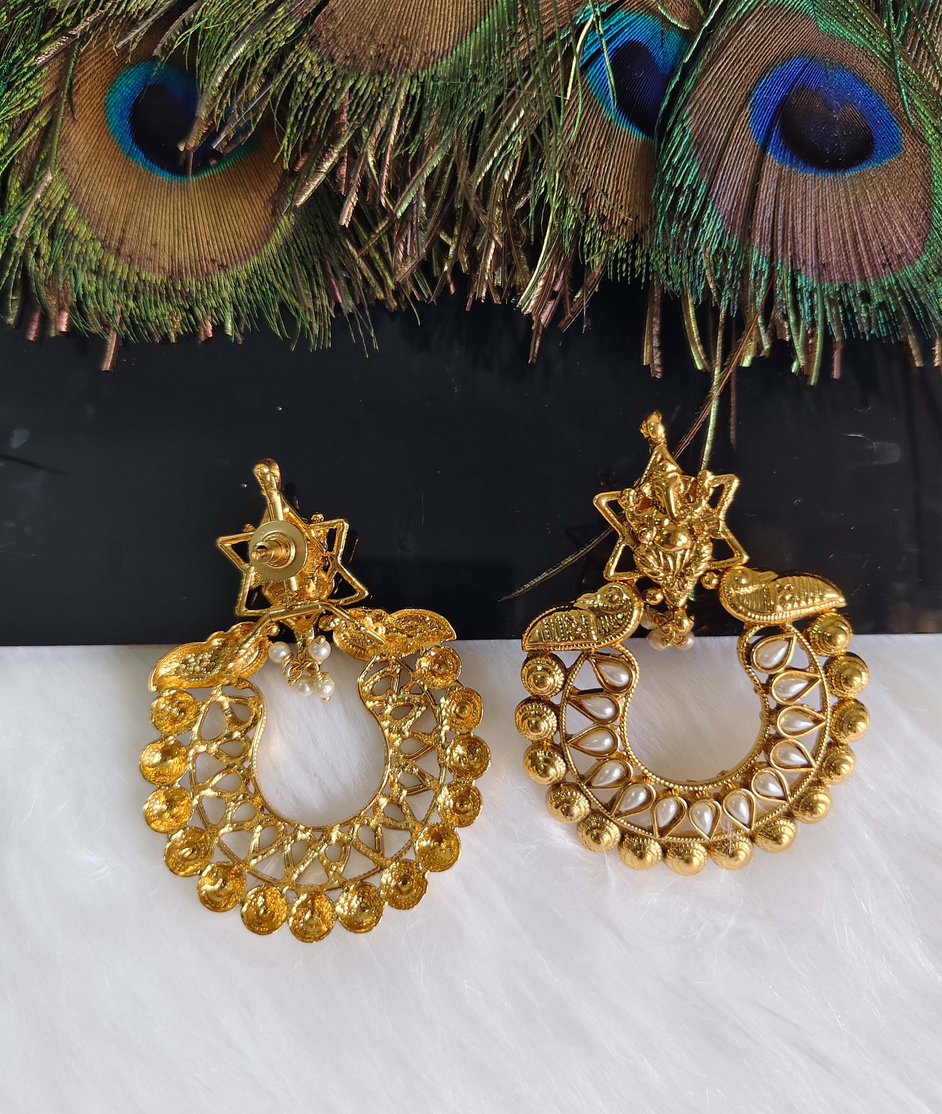 Temple Gold Plated Peacock Ganesh Earrings T2846