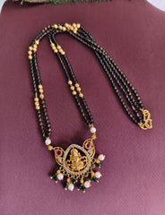 Temple Lakshmi Gold Plated Black Beads Necklace T3145