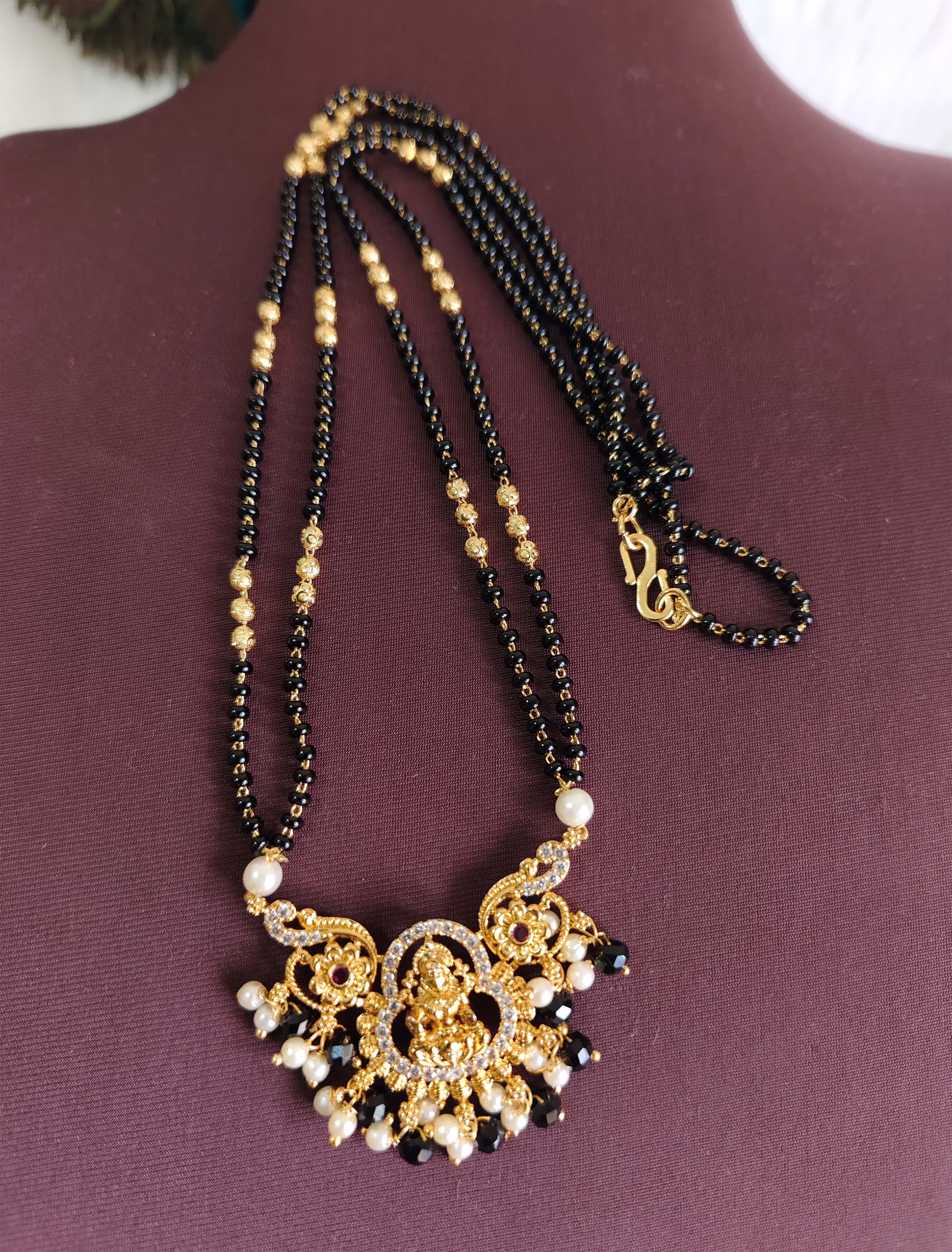 Gold Plated CZ Stone Temple Black Beads Necklace T3132