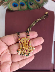 Temple Lakshmi Gold Plated Black Beads Necklace T3146
