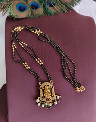 Temple Lakshmi Gold Plated Black Beads Necklace T3146