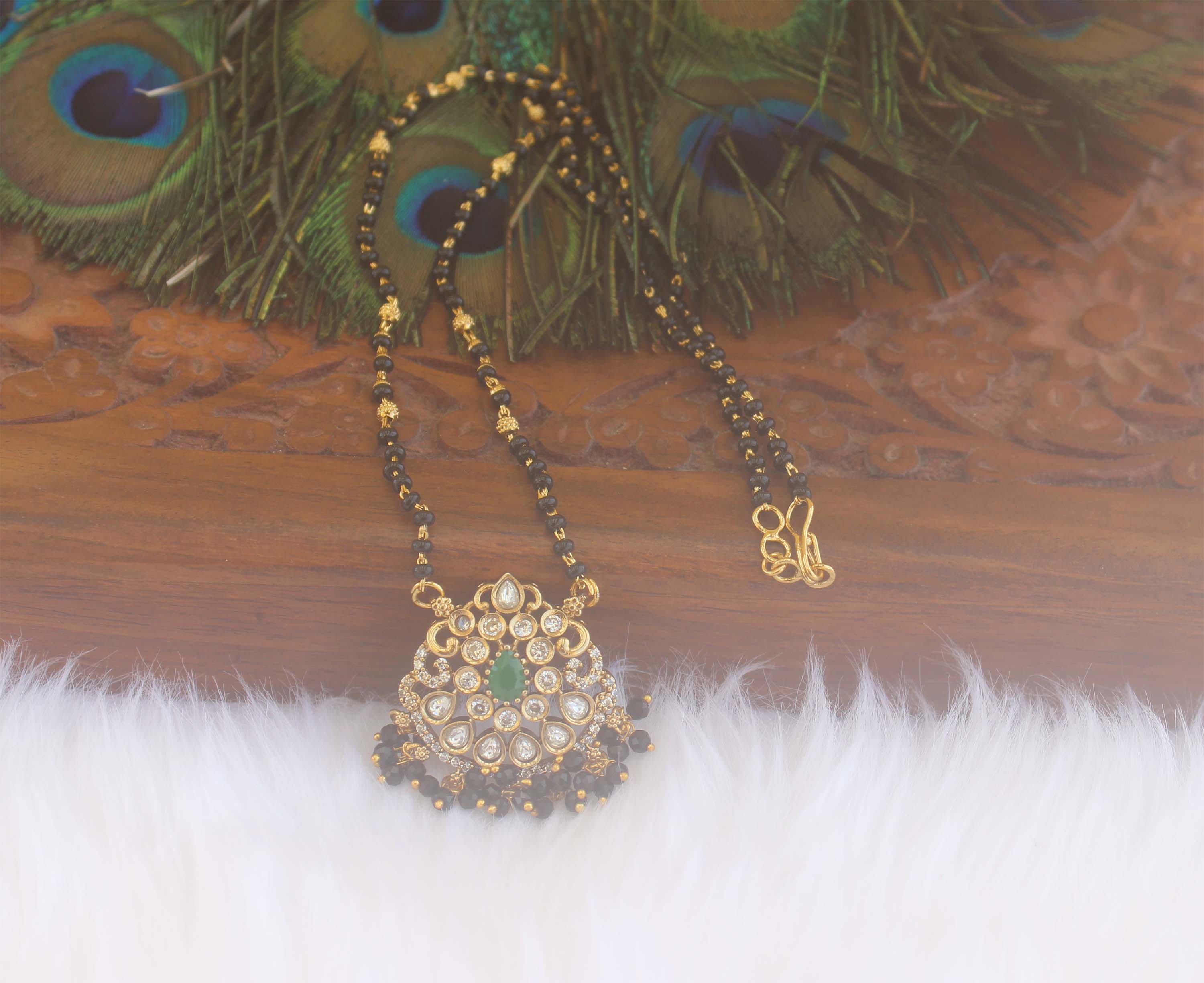 Gold Plated Stylish Black Beads Necklace T2186