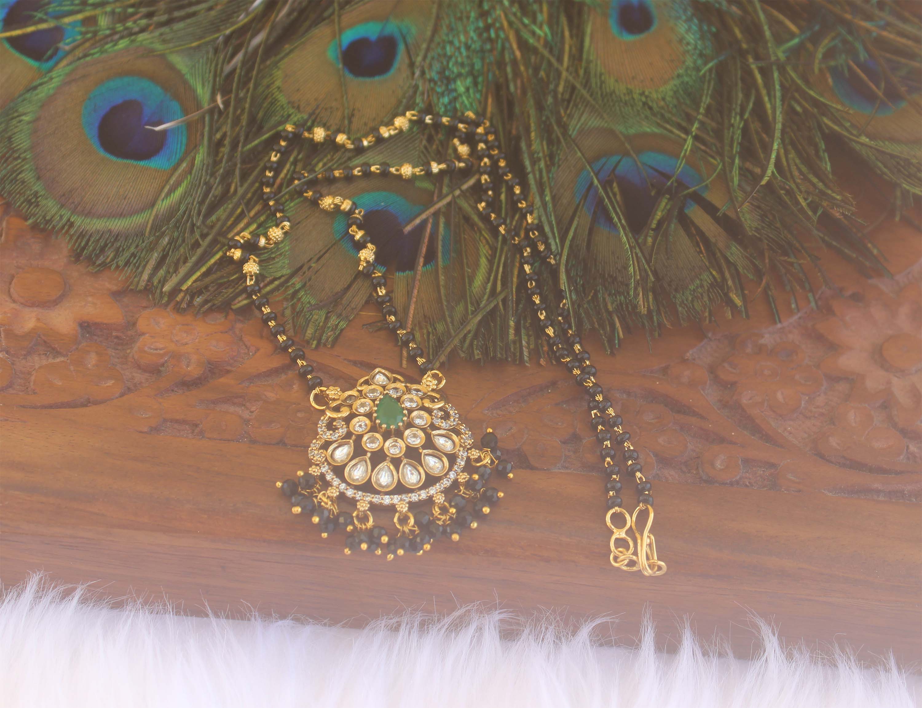 Gold Plated Stylish Black Beads Necklace T2186